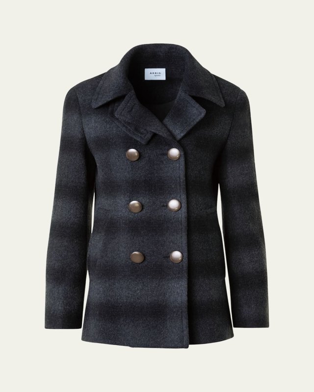 Blurred Check Brushed Wool Peacoat